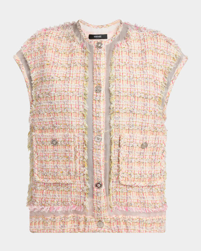 Fancy Tweed Sleeveless Informal Jacket